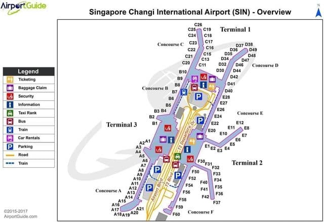 Mapa do terminal do aeroporto de Singapura