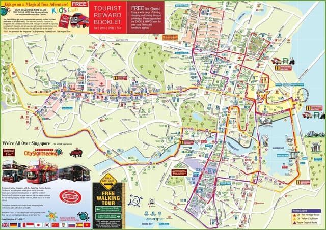 Mapa de excursões de ônibus Hop On Hop Off de Cingapura