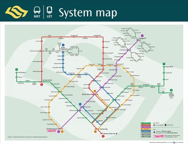 Mapa das estações de metrô de Cingapura