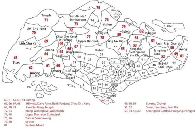 Mapa de códigos postais de Singapura