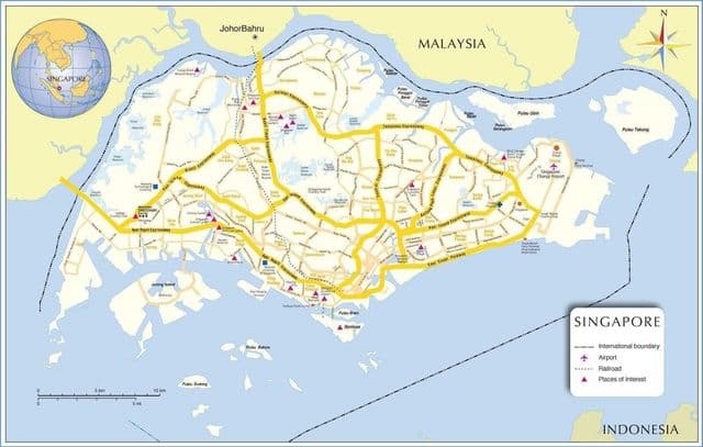 Singapura no mapa de Singapura