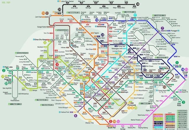 Mapa das estações ferroviárias de Singapura